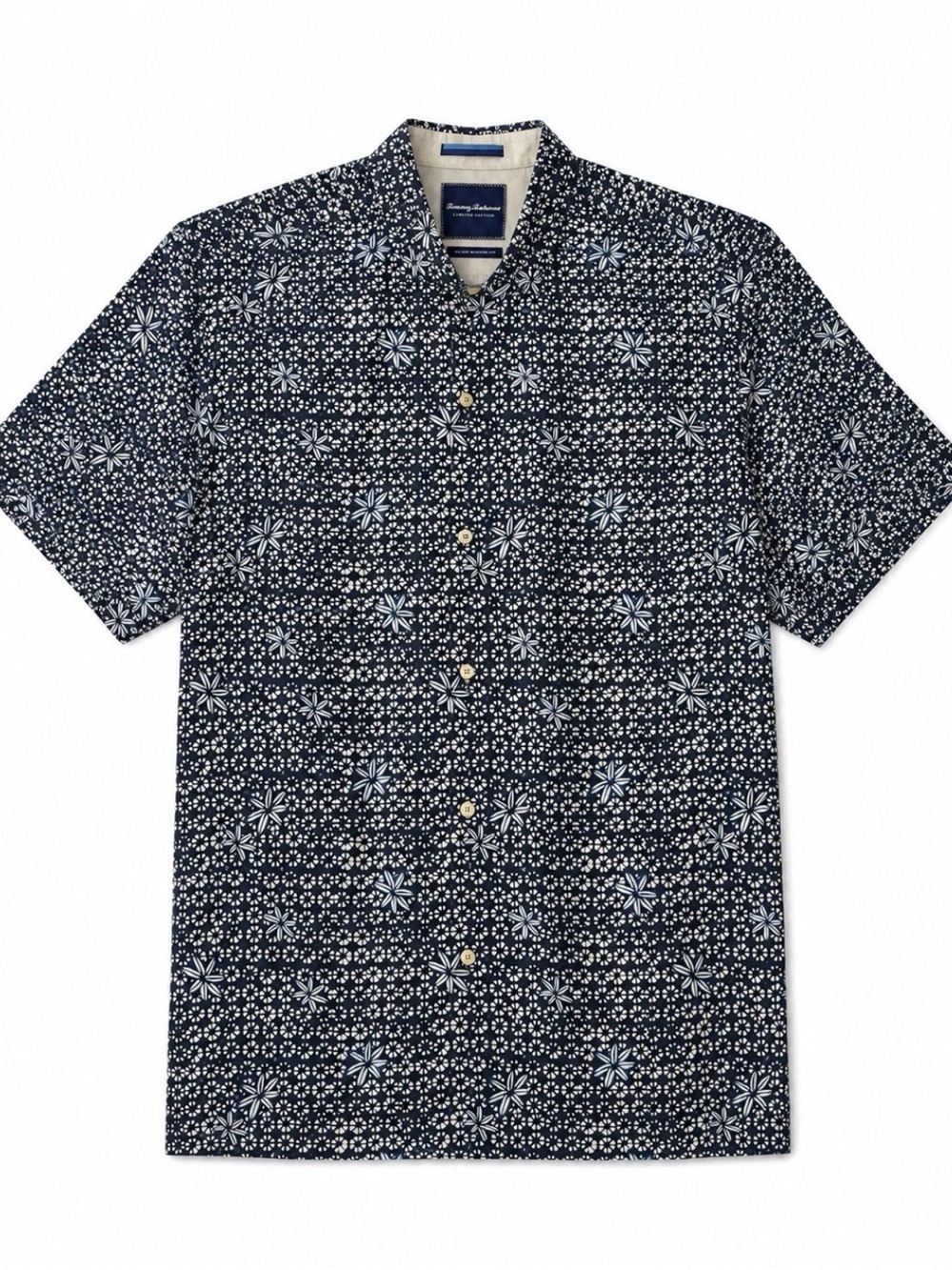 Tommy Bahama Navy and White Floral Short-Sleeve Button-Up